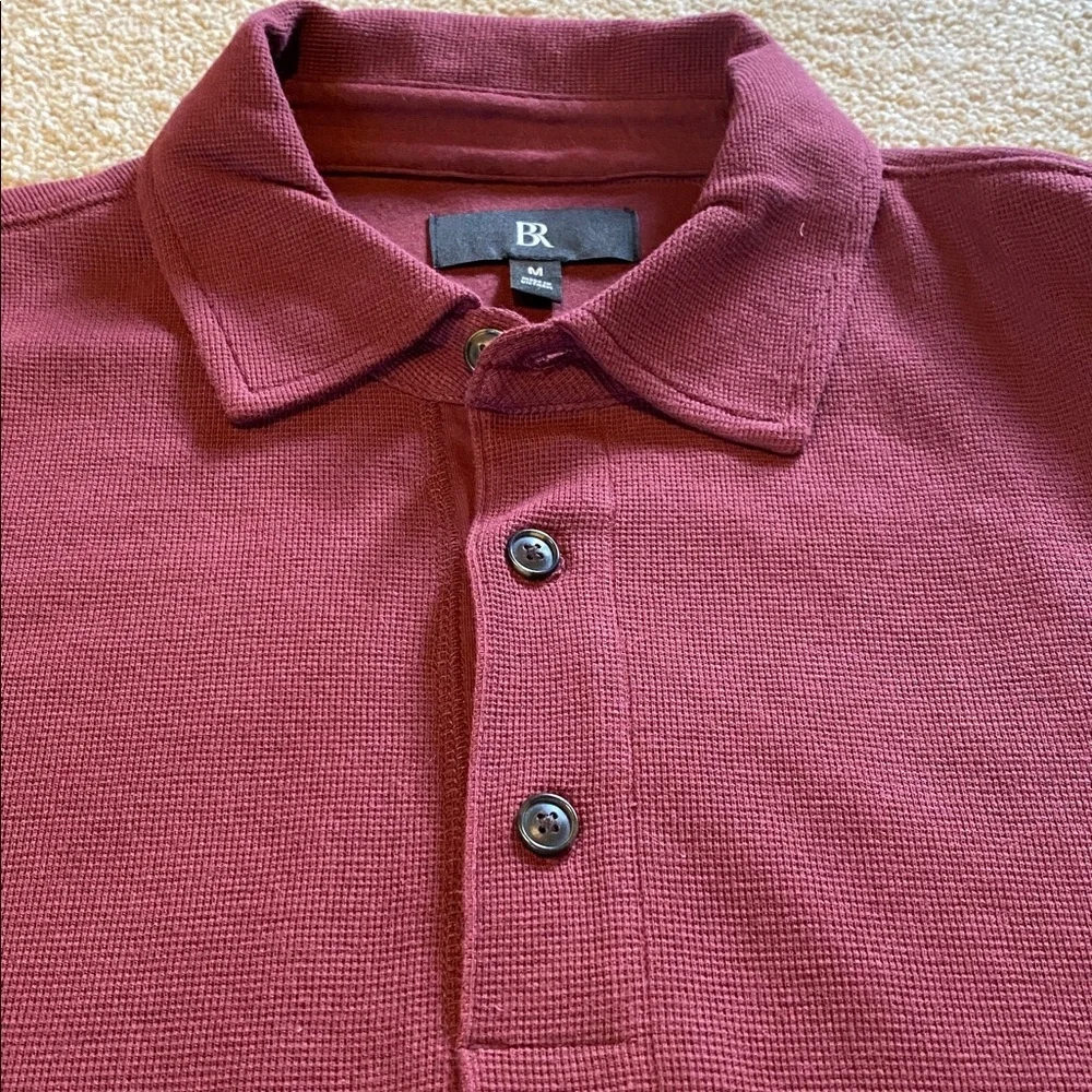 Banana Republic Waffle Knit L/S Polo Cherry Jam Fall 2024 Medium NWOT